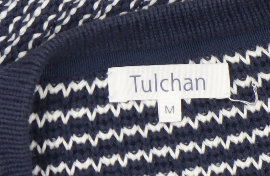 Tulchan Womens Blue Striped V-Neck Cotton Cardigan Size M
