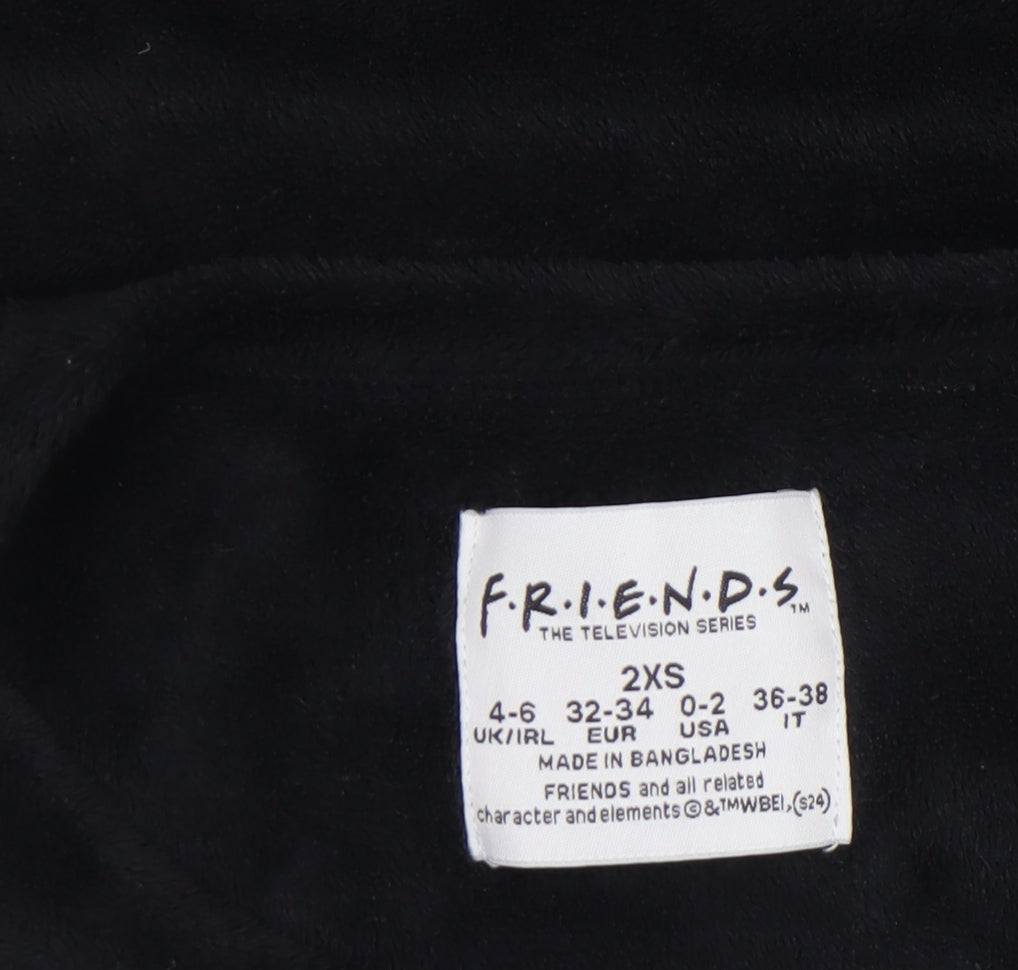 Friends Womens Black Fleece Long Sleeve Pyjama Top 2XS