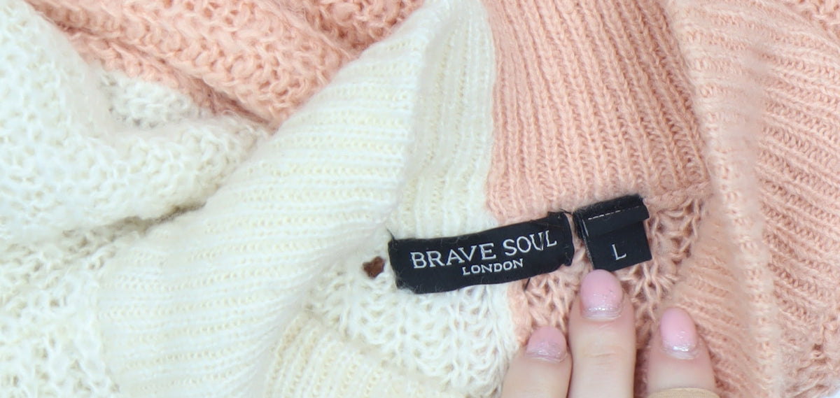 Brave Soul Women’s Two Tone Pink Cream Acrylic Knit Jumper L