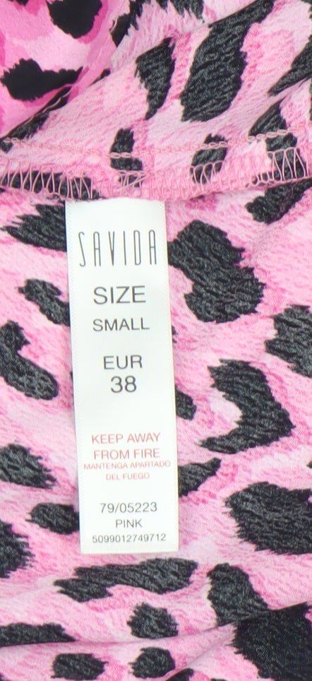 Savida Women Pink Leopard Print A-Line Short Dress Size 10