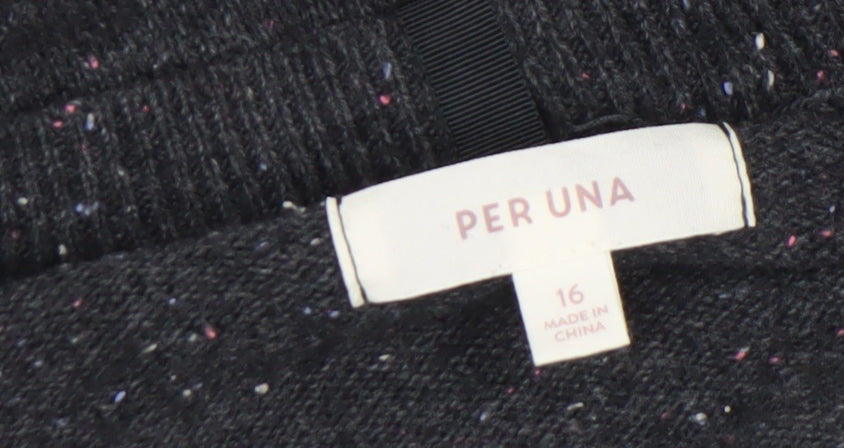 Marks and Spencer Women Black Size 16 Button Detail Wool Blend Jumper