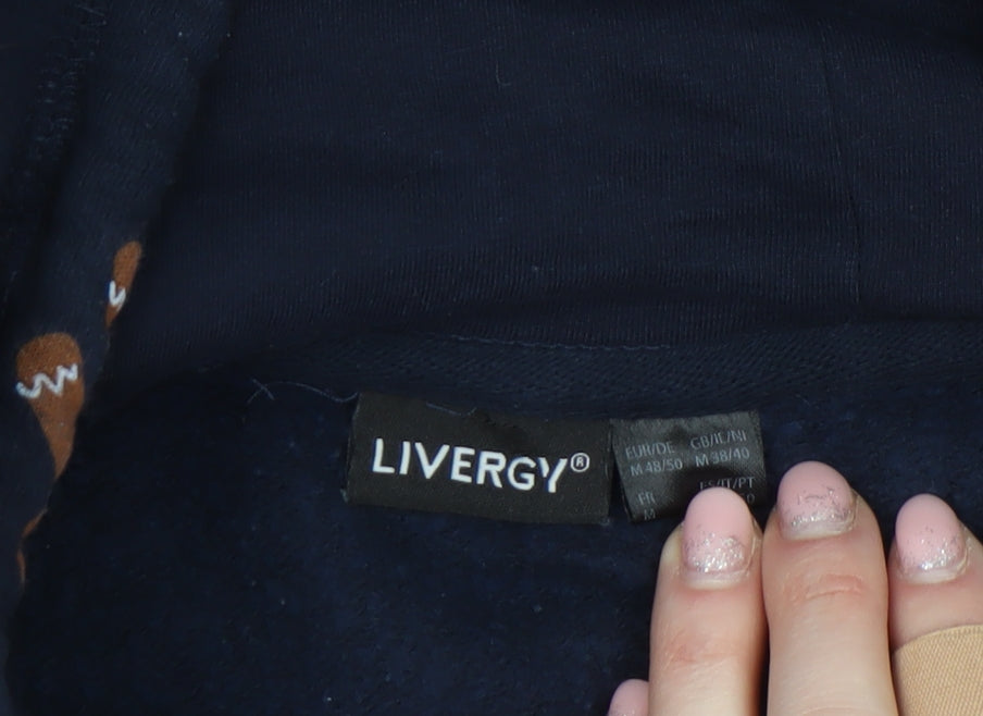 Livergy Men’s Blue Christmas Hoodie M Pullover Fleece Cotton Blend