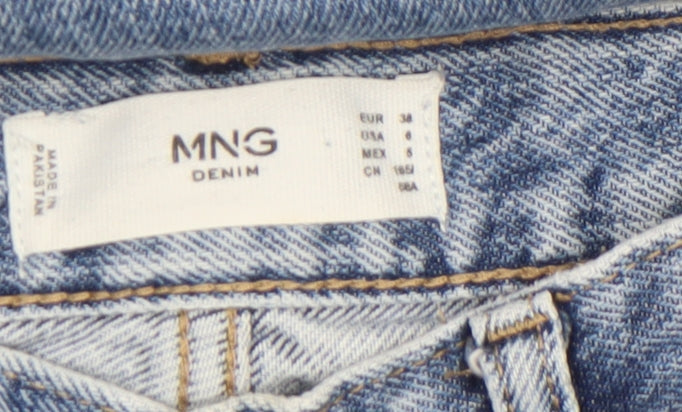 Mango Women Blue Distressed High Rise Straight Denim Jeans Size 10