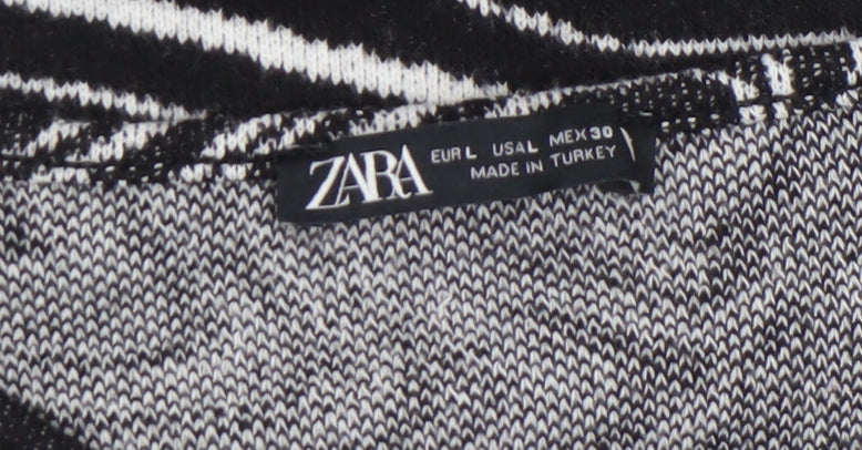 ZARA Women’s Black Geometric Knit Pullover Jumper Size L