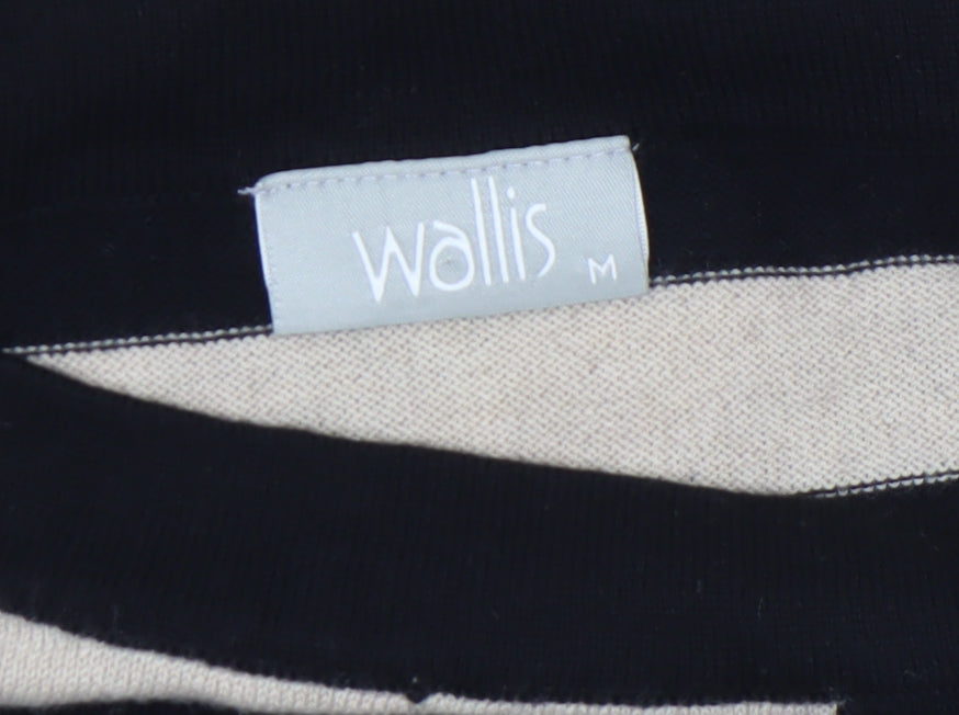 Wallis Women’s Black Beige Striped 3/4 Sleeve Relaxed Fit Jumper M