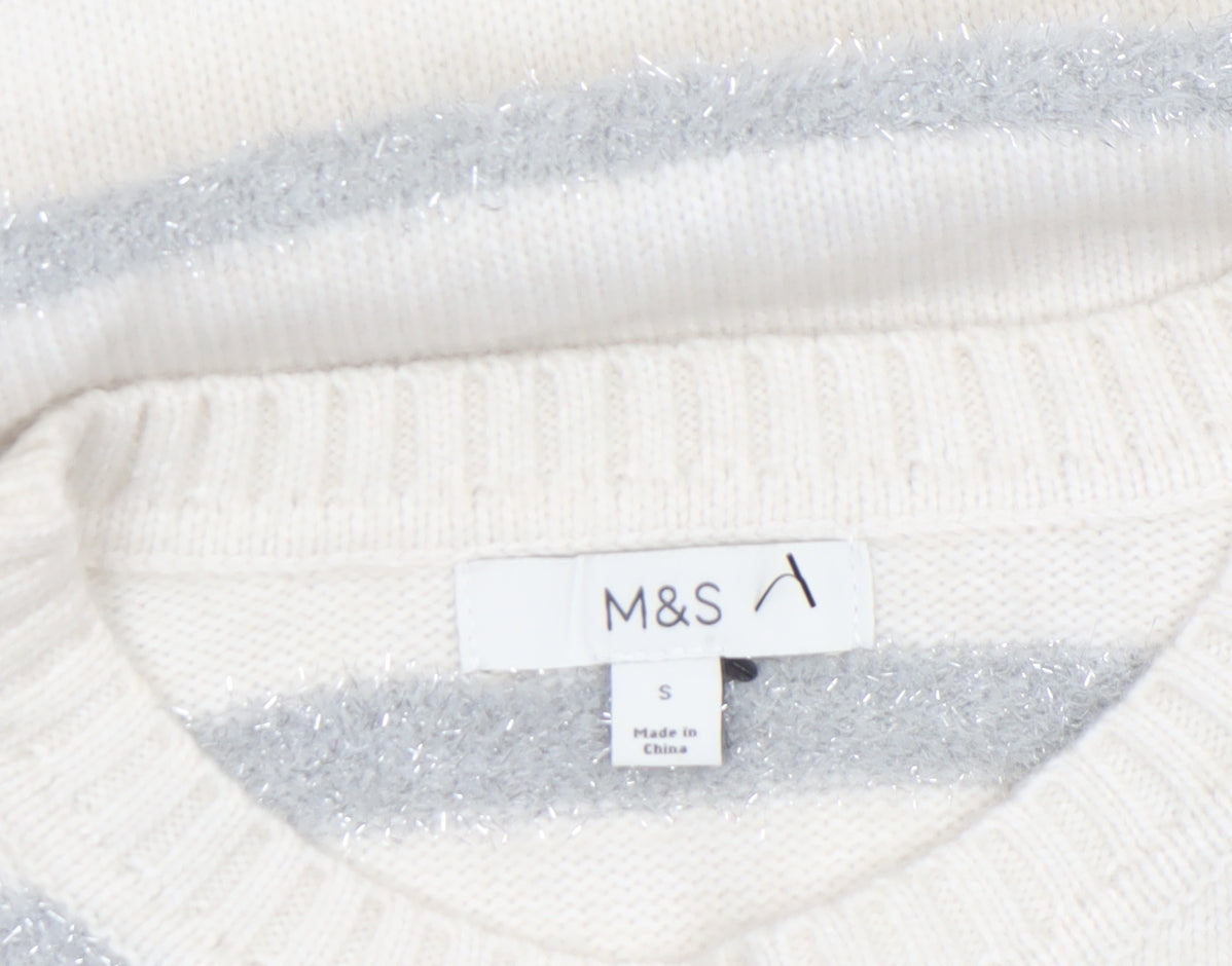 Marks & Spencer Women’s Ivory Grey Striped Knit Jumper Size S