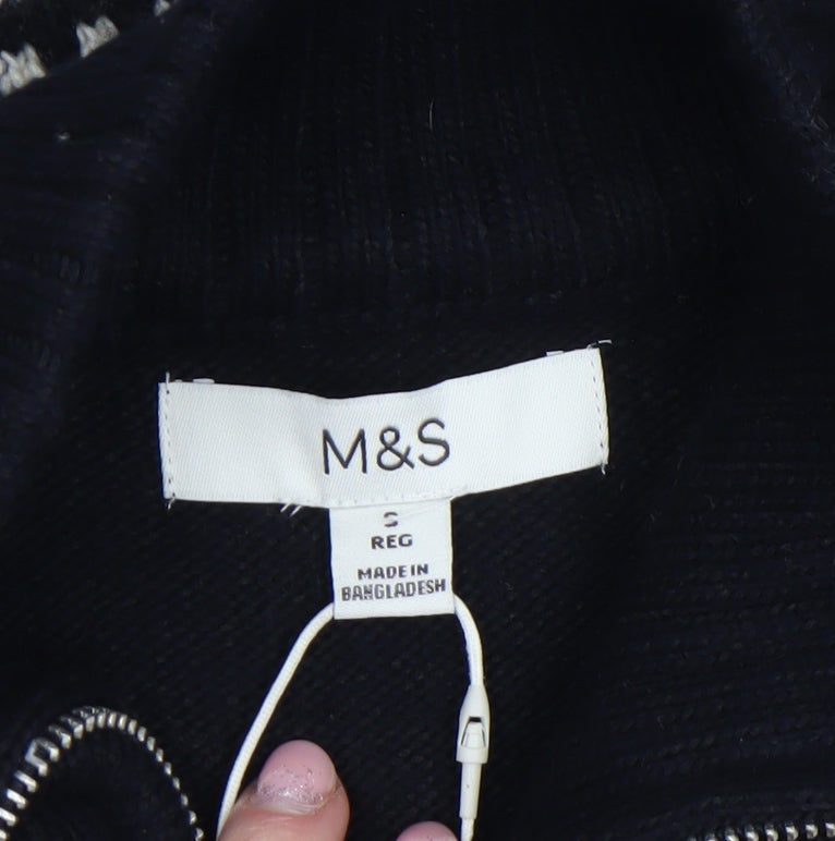 Marks and Spencer Men's Black Fair Isle Full Zip Jumper Size S