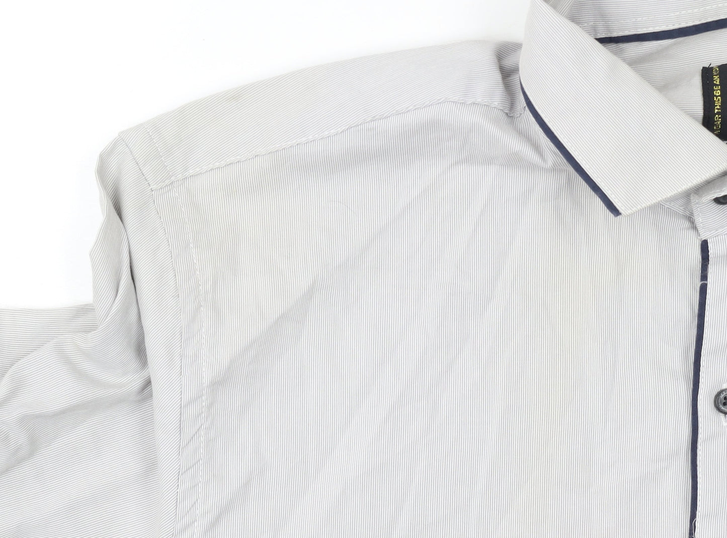 Split Star Men’s White Striped Cotton Long Sleeve Button-Up Shirt Size L