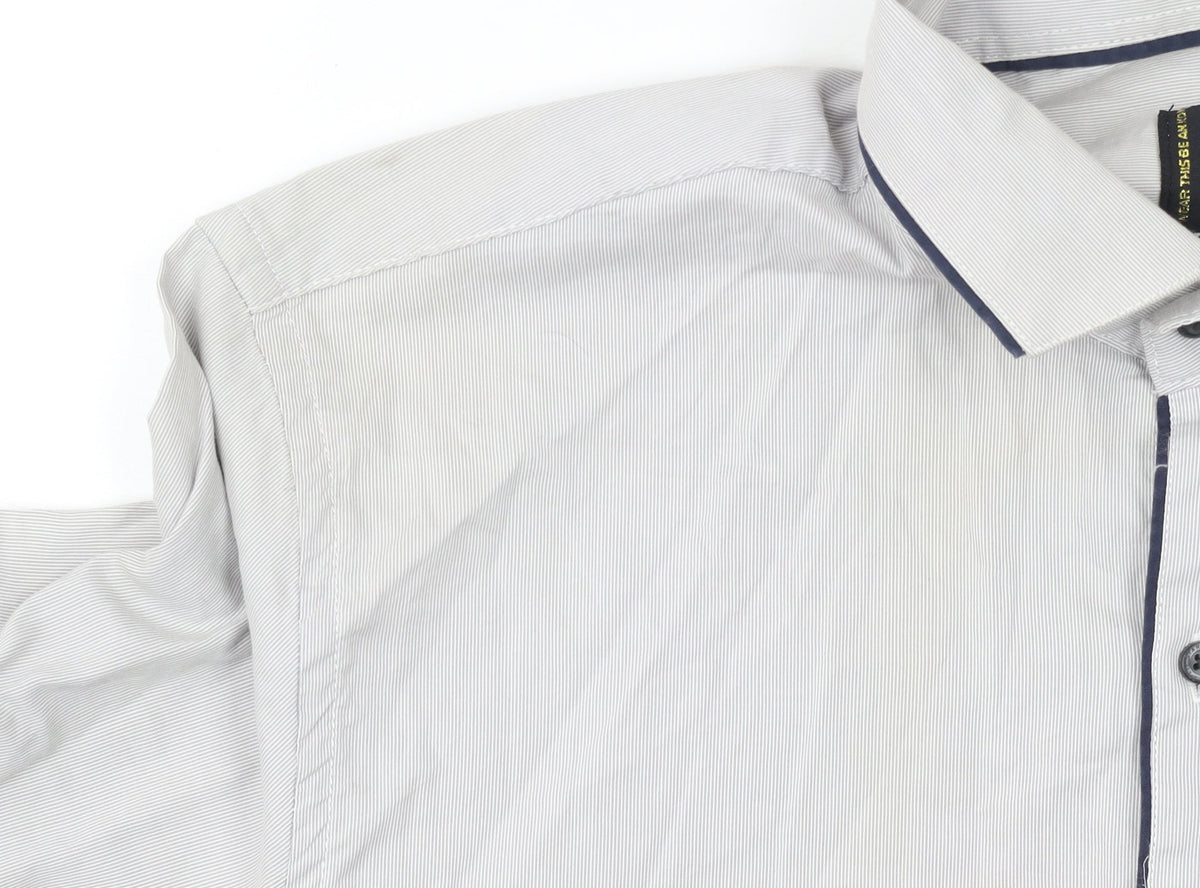 Split Star Men’s White Striped Cotton Long Sleeve Button-Up Shirt Size L