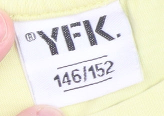 YFK Teens Yellow Crew Neck Basic T-Shirt Size 12 Cotton
