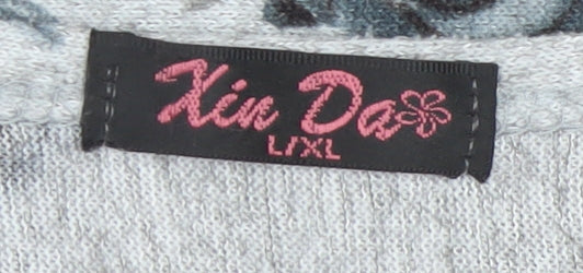 Xin Da Women’s Grey Floral Butterfly Long Sleeve Pullover Jumper L/XL