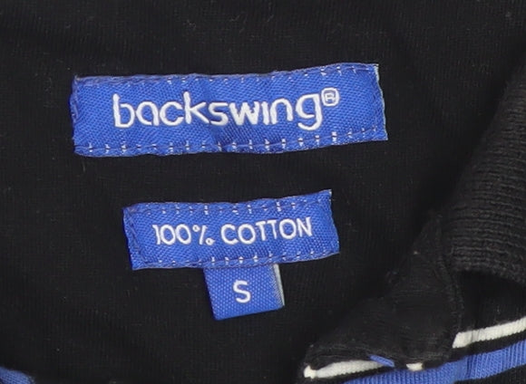 Backswing Men’s Black Striped Cotton Polo Shirt Size S