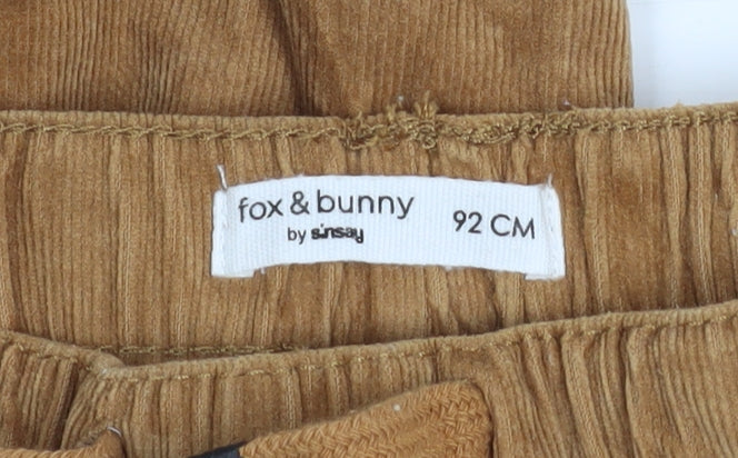 Fox & Bunny Boys Brown Corduroy Chino Trousers 2-3 Years Elastic Waist