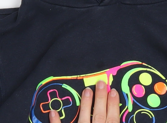 Next Boys Black Gaming Graphic Pullover Hoodie 11 Years Cotton Blend