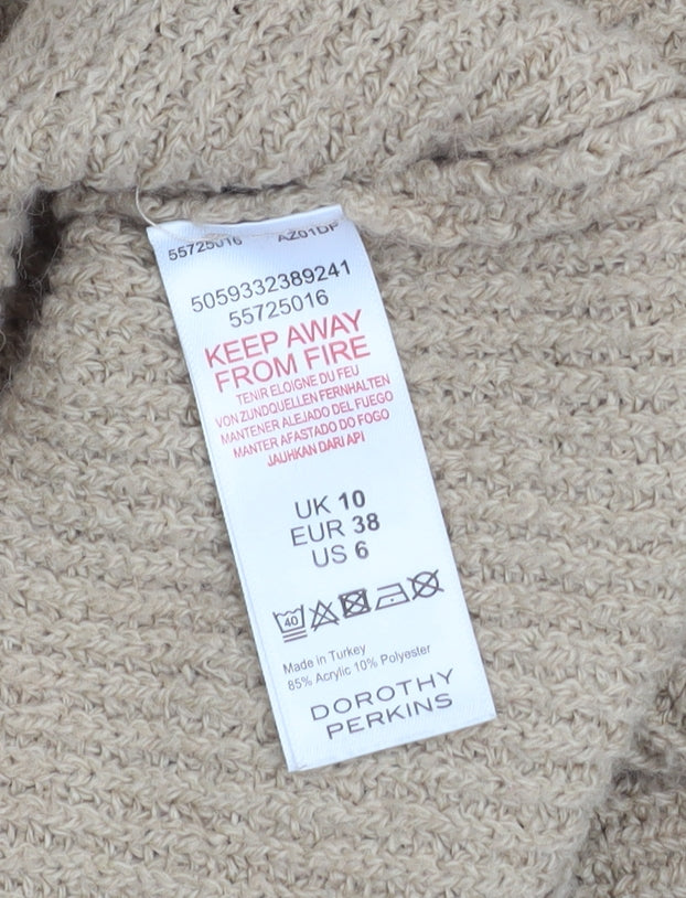 Dorothy Perkins Womens Beige Roll Neck Chunky Knit Jumper Size 10
