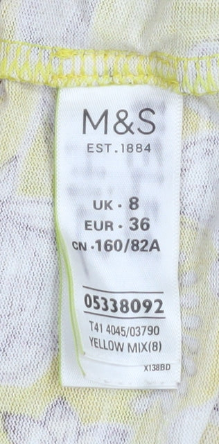 Marks and Spencer Women Yellow Floral 3/4 Sleeve Tunic T-Shirt UK 8
