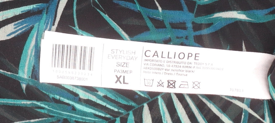 Calliope Women’s Green Leaf Print Chiffon Blouse XL Summer Ruffle Top