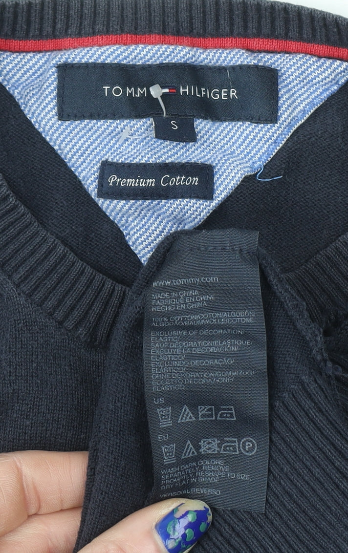 Tommy Hilfiger Men's Blue Cotton Crew Neck Jumper Size S
