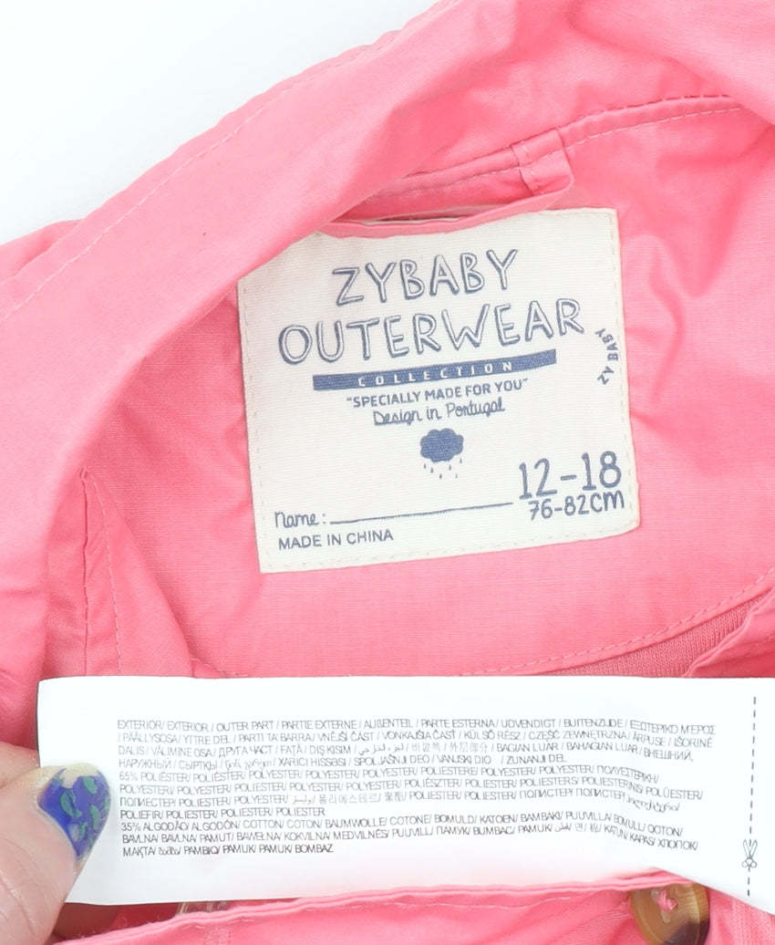 ZY Baby Pink Girls Double Breasted Trench Coat 12-18 Months Polyester Cotton