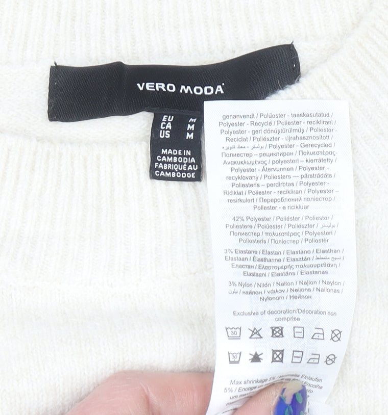 Vero Moda Women Beige Crew Neck Long Sleeve Pullover Jumper Size M