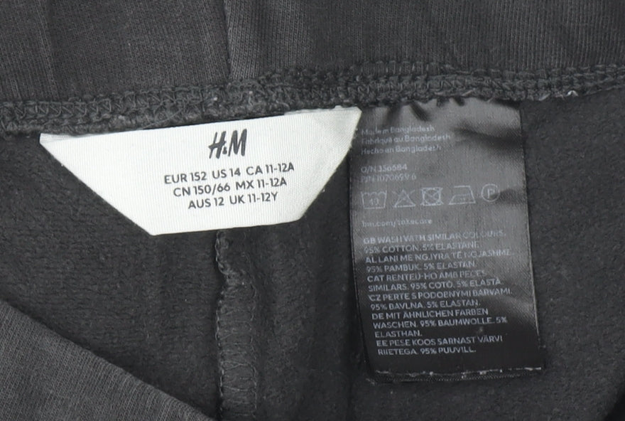 H&M Girls Black Cotton Stretch Jeggings 11-12 Years Comfortable School Trousers