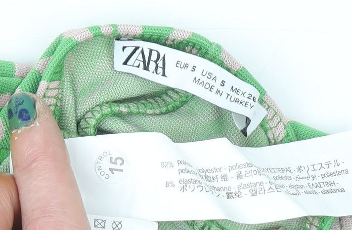 ZARA Women Green Geometric Slip Midi Dress Size 8