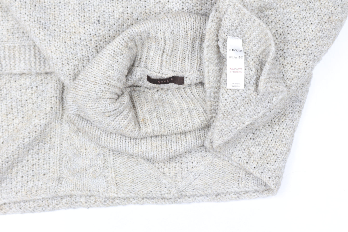 Savoir Women’s Beige Roll Neck Cable-Knit Cape Jumper Size 18