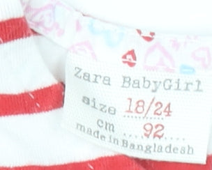 Zara Girls Red White Striped Cutie T-Shirt 18-24 Months