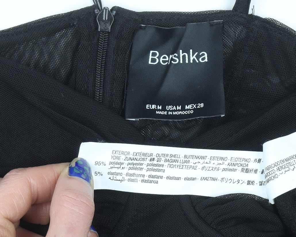 Bershka Women Black Bodycon Ruched Mini Dress Size 12
