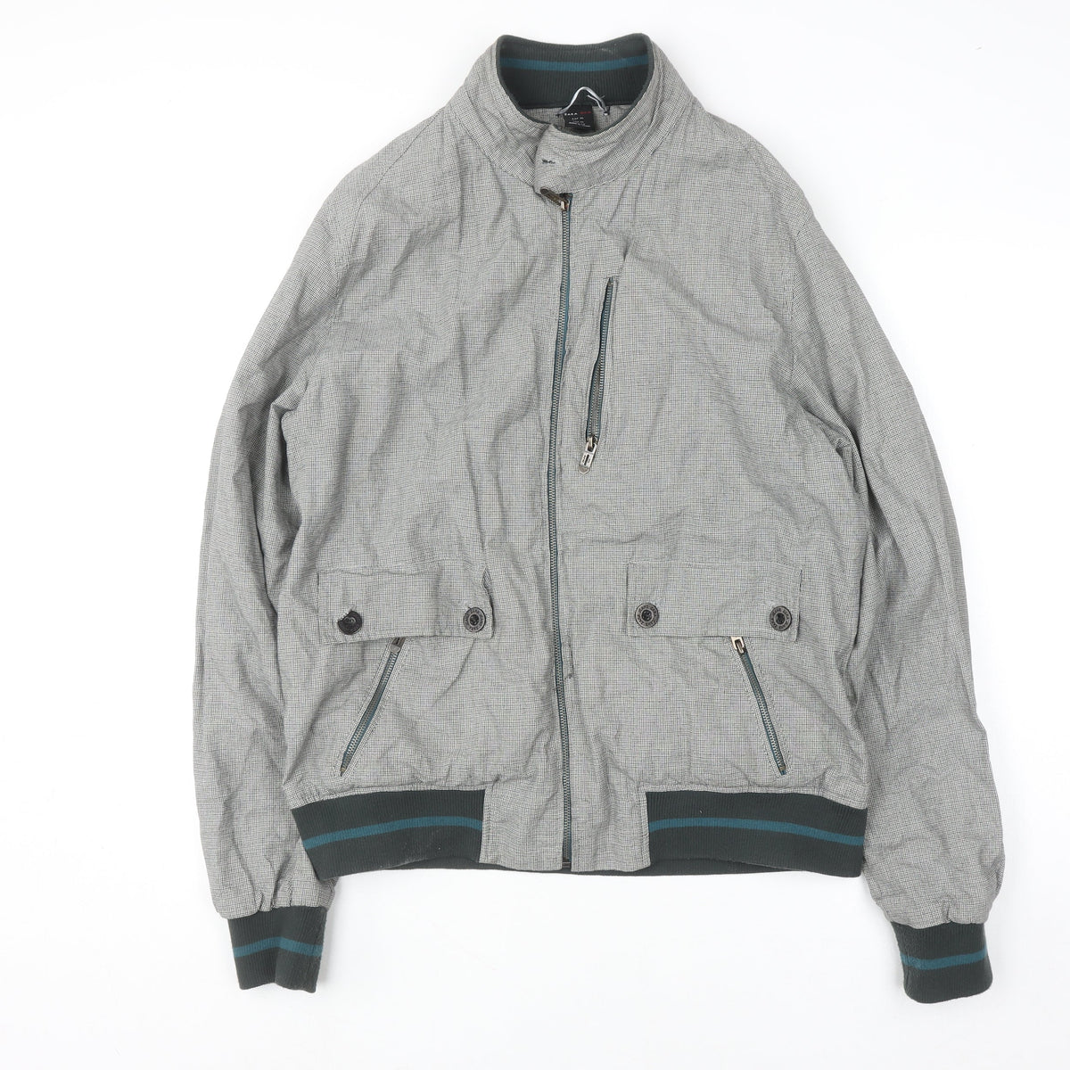 Zara Man Men's Grey Check Bomber Jacket XL Regular Cotton Blend