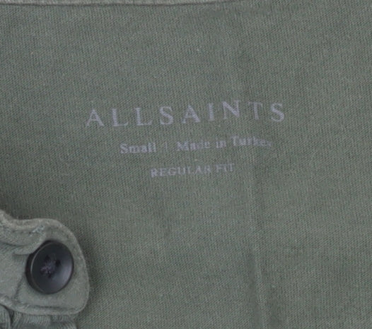 AllSaints Men's Green Small Regular Fit Brace SS Henley Polo Shirt