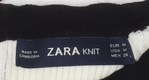 Zara Women Ivory Black Striped Knit Pullover Jumper Size M 12