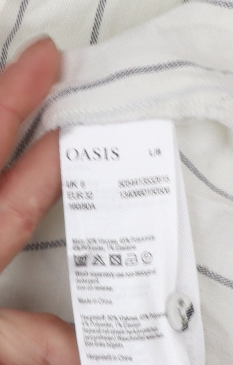 Oasis Women White Striped Ruffle Blouse UK 6 Sleeveless Work Top