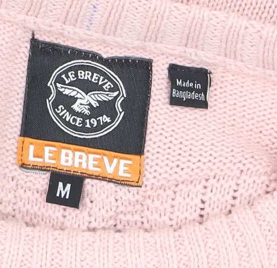 Le Breve Women Pink Knit Crew Neck Pullover Jumper Size M