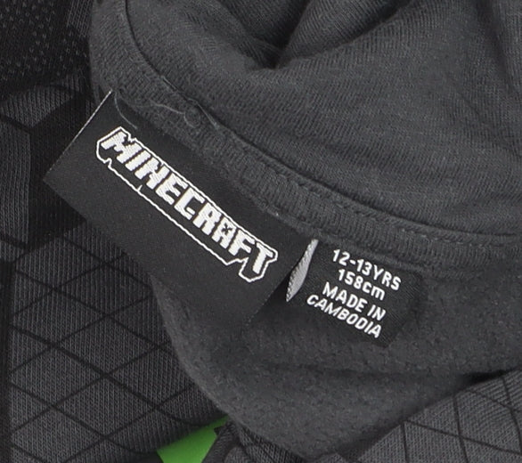 Minecraft Boys Grey Hoodie Adventure Mode 12-13 Years Pullover Cotton Blend