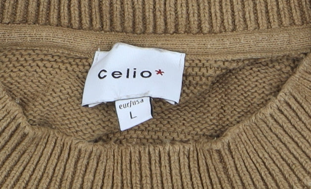 Celio Men’s Beige Cotton Crew Neck Pullover Jumper Size L
