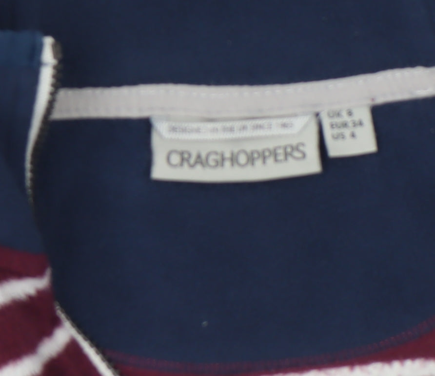 Craghoppers Womens Navy Burgundy Striped 1/2 Zip Fleece Hoodie UK 8