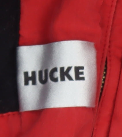 Hucke Womens Red Long Parka Coat Size 8 Water Resistant Zip Jacket