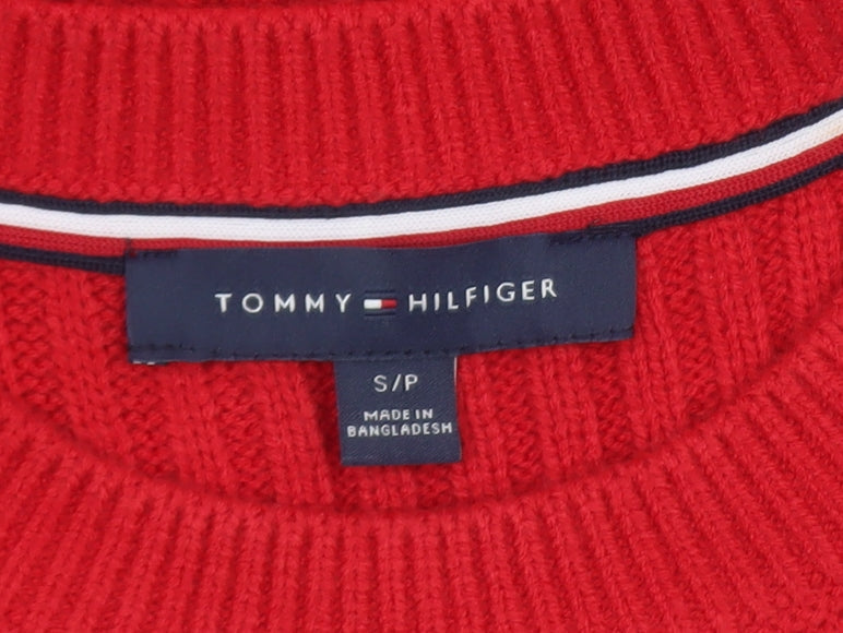 Tommy Hilfiger Women’s Red Cable Knit Jumper Size S Crew Neck