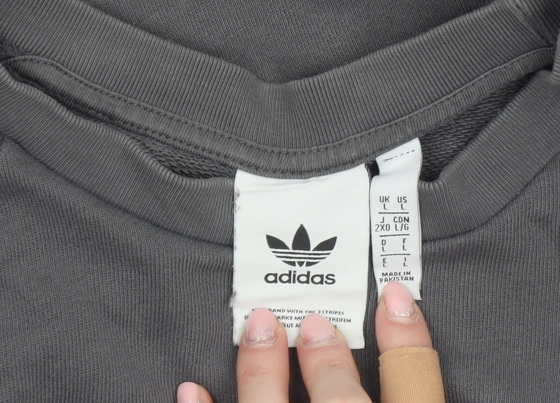 Adidas Men's Grey Pullover Sweatshirt L Crew Neck Logo Fleece
