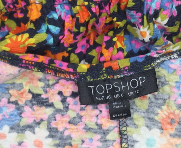 Topshop Women's Multicoloured Floral A-Line Sleeveless Short Dress Size 10