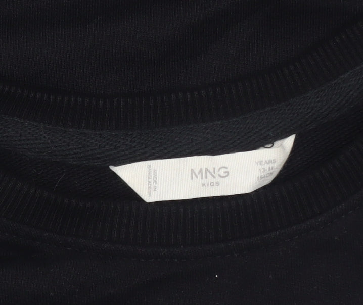 Mango Kids Girls Black 13-14 Years Lightning Embroidered Pullover Sweatshirt