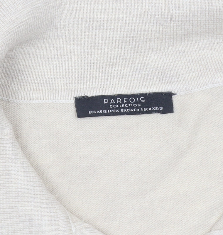 Parfois Women Beige Collared Henley Knit Jumper XS/S