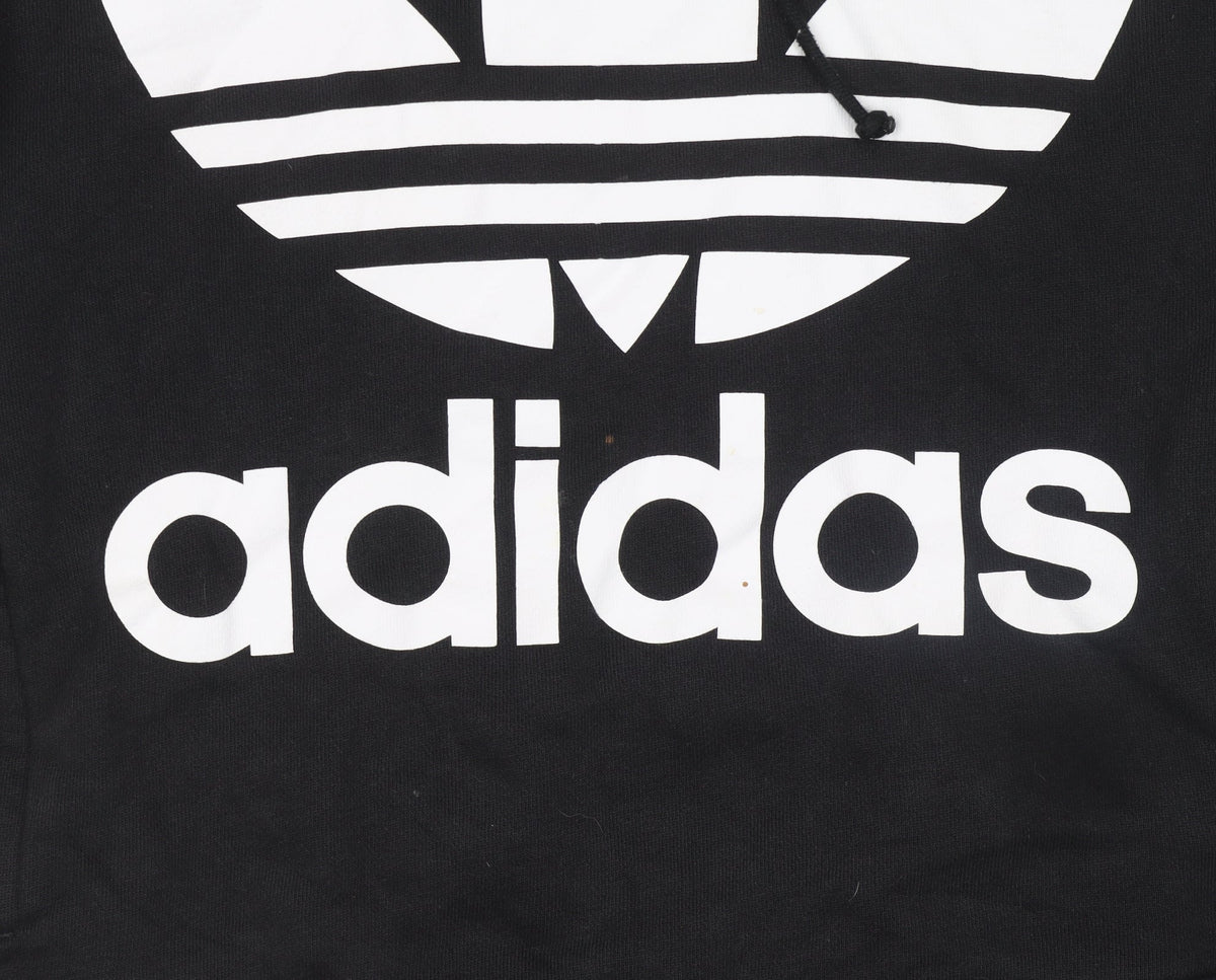 Adidas Womens Black Pullover Hoodie UK 8 Cotton Logo Hooded Sweatshirt