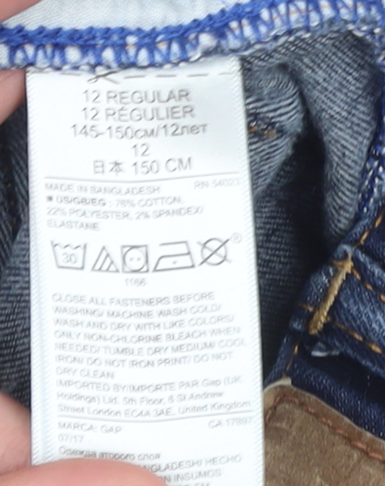 GapKids Boys Blue Slim Straight Jeans Size 12 Regular Cotton Blend