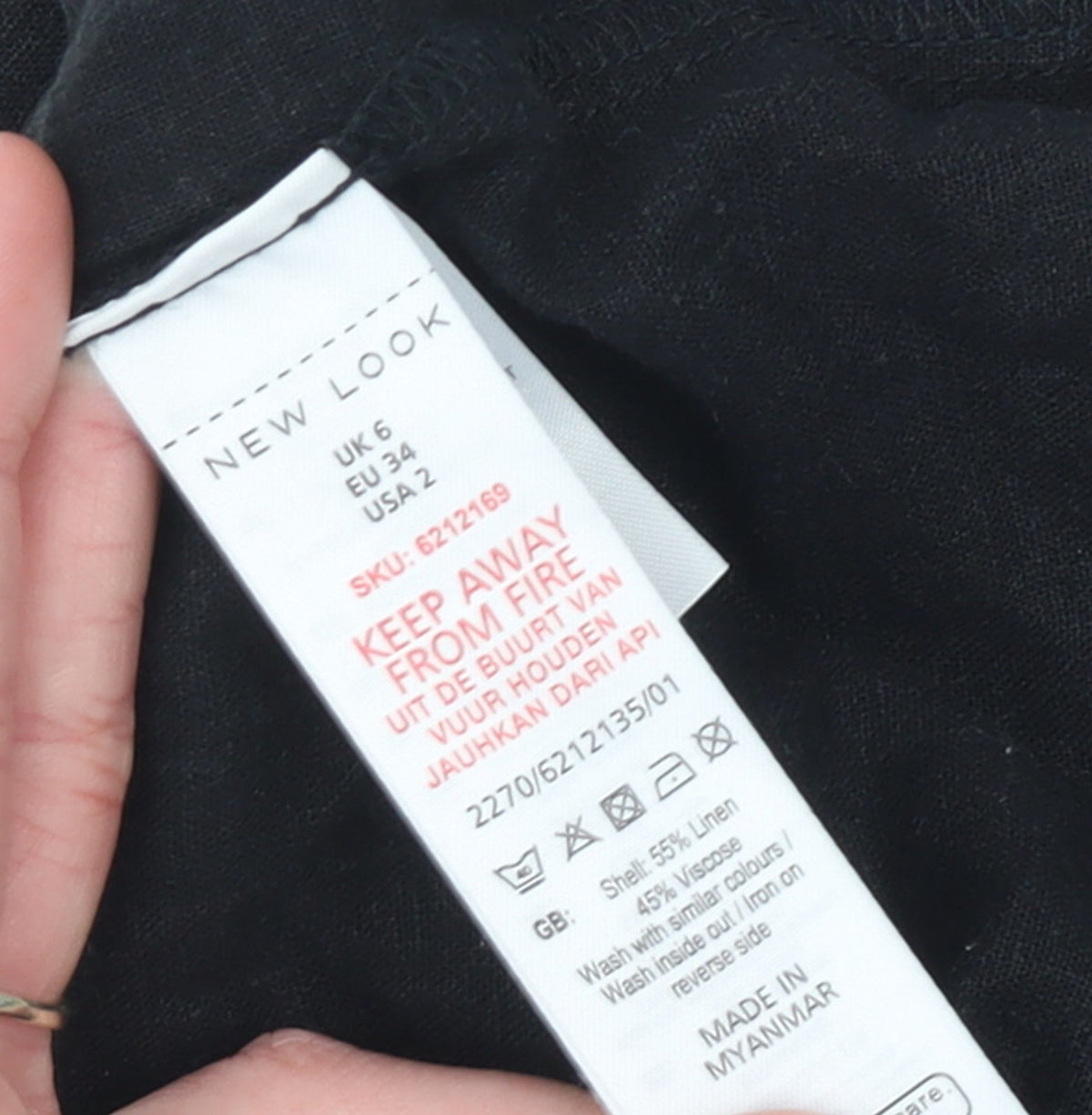 New Look Women’s Black Linen Blend A-Line Button Skirt Size 6