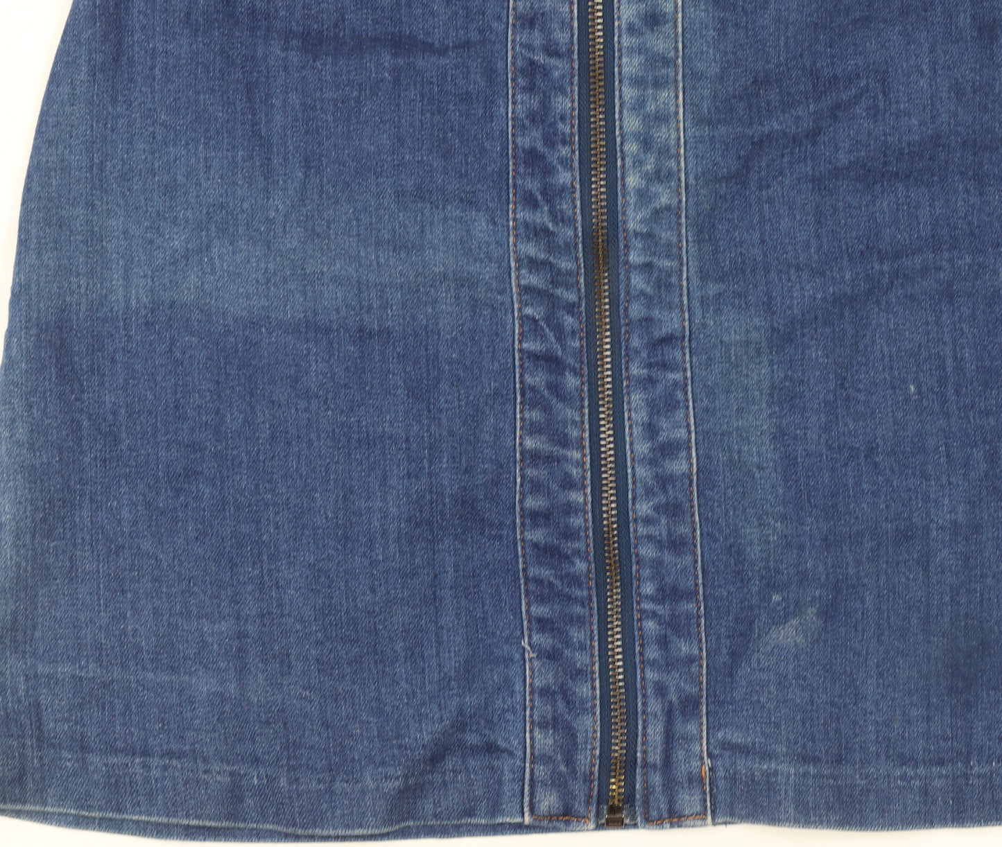 H&M Women Blue Denim Short Zip Front Pencil Skirt Size 10