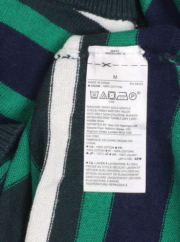 Gap Womens Green Striped Long Sleeve Cotton Jumper Size M