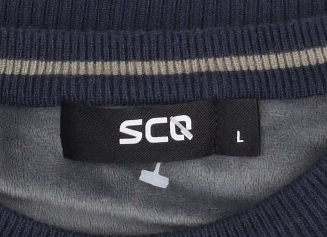 SCQ Mens Blue Crew Neck Graphic Logo Pullover Jumper Size L