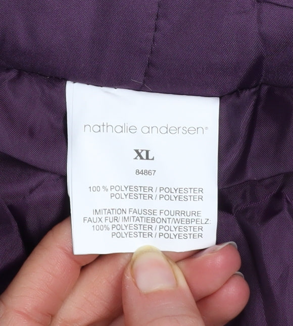 Nathalie Andersen Women's Purple XL Hooded Faux Fur Trim Puffer Coat
